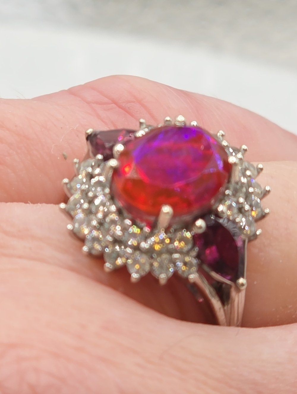 NWOT Rare Volcanic Quartz ,Garnet And White Topaz Ring - Picture 8 of 9